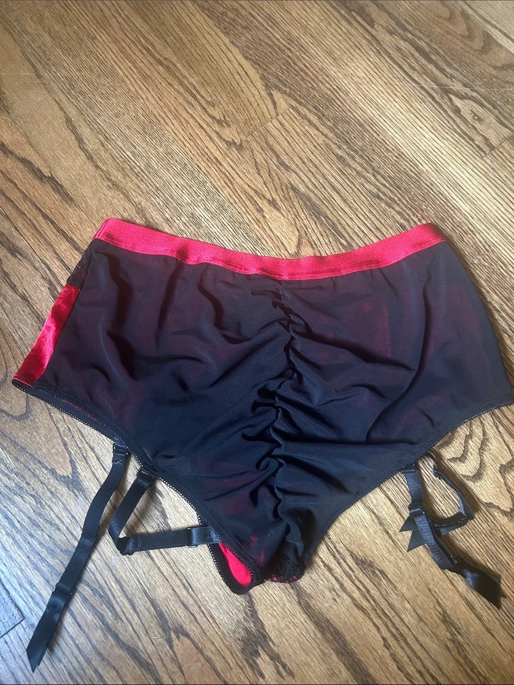 Torrid size 1 Red and Black Satin Lace Garter Briefs - Picture 3 of 4